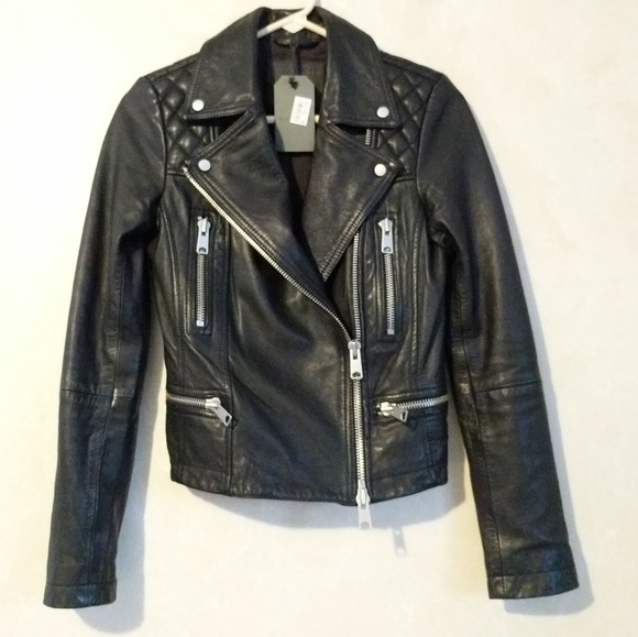 All Saints Bleeker Leather Jacket Black Moto - Picture 6 of 7